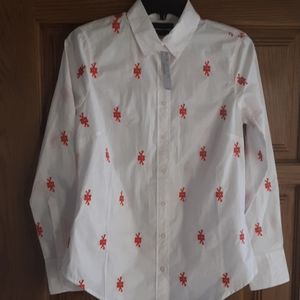 J.Crew Buttoned Down dress Shirt white w red embroidery Slim NWT